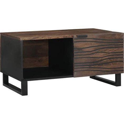 Couchtisch Braun und Schwarz 80 x 50 x 40 cm Massivholz Akazie