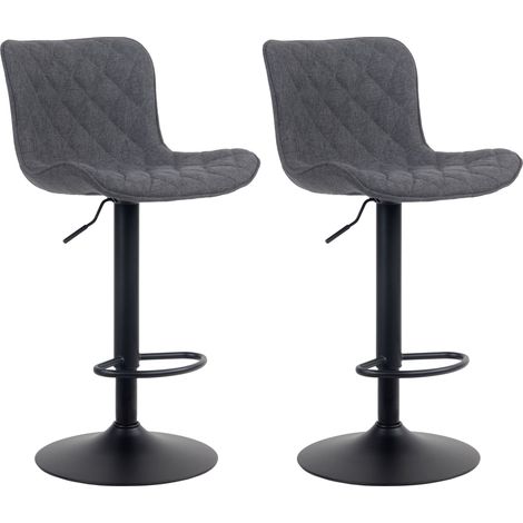 Juego de 2 taburetes de bar con costuras decorativas, pie de trompeta regulable en altura en metal negro, asiento en tela negra 100004141