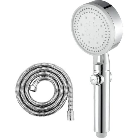 High Pressure Shower Head and Hose With Stop Switch 4 Spray Modes Hand Shower Bathroom Shower + 1.5m Hose Chrome (1/5)