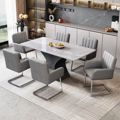 Lot de 6 Chaises cantilever rembourrées en similicuir - Gris (1/5)