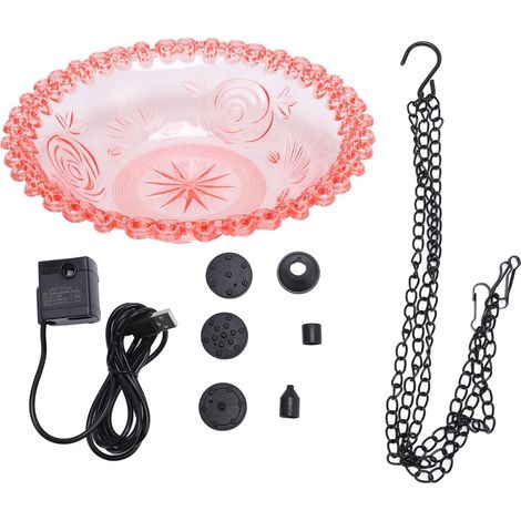 Fontaine à oiseaux d'extérieur, suspendue en plastique, alimentée par USB, mangeoire pour colibris, jardin, terrasse, pelouse, rose. (1/5)