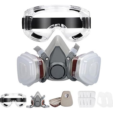 Protective Face Mask, Reusable Respirator with Filters and Anti-Dust Gas Goggles for Painting, Dust, Particles, Polishing, Sanding, Welding, DIY and (1/5)