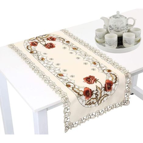 Nappe de Table, Nappe de Fleurs Florales Rouges, Nappe de Table élégante Florale Rouge de Style européen, Nappe de Chemin de Table brodée pour Banquet de Mariage(Rectangle) (1/5)