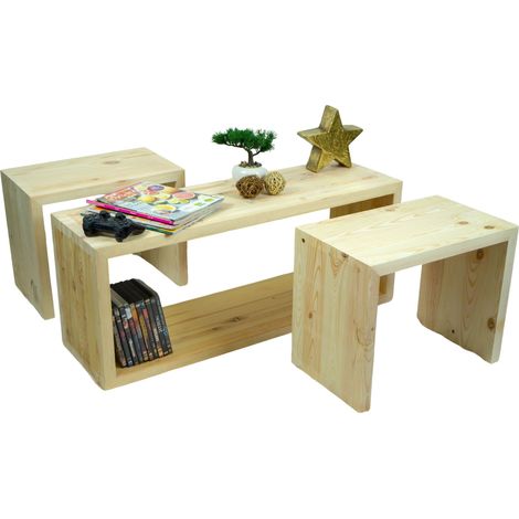 Vintage Tisch mit 2 Sitzhockern in natur (1/5)