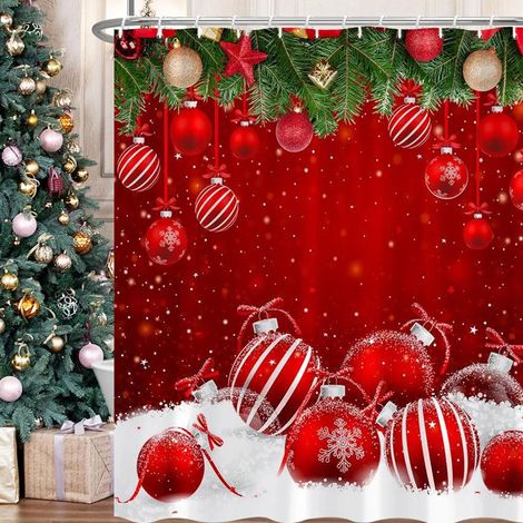 Rideau De Douche Noël - Arbre De Noël - Polyester Imperméable - Pour Salle De Bain - 1 Pièce (1/5)