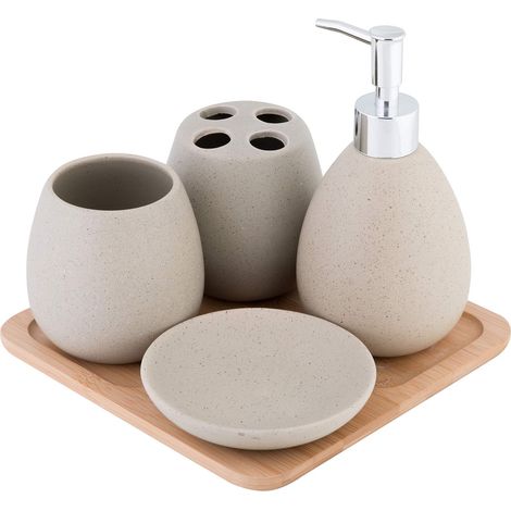 Axentia Avignon Set Accessori Bagno, Ceramica, Marrone, ca. 23 x 30 x 11 cm, 5 unità (1/5)