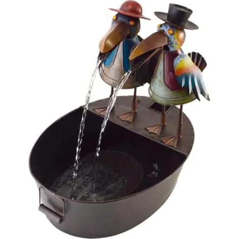 Fontaine décorative de jardin, sculpture en fer en forme d'animal avec pompe à eau USB, cascade décorative de jardin, corbeau (1/4)