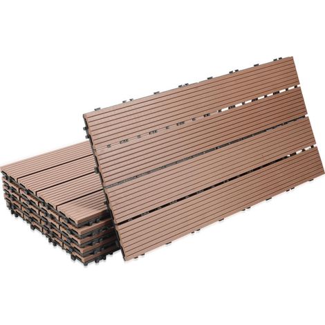 Dalles de Jardin clipsables en Bois Composite WPC, 30x60cm 6 Pièces par 1m² Dalle Jardin extérieur avec Système de Drainage, Système plug-in Facile à poser, Marron (1/5)