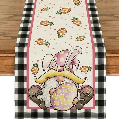 [Cadeaux de Pâques]Chemin de table lapin de Pâques en lin pour salle à manger napperon printemps vacances joyeuse décoration pour la maison cuisine（40cm140cm (1/2)