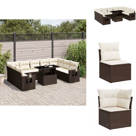 10-tlg. Garten-Sofagarnitur mit Kissen Braun Poly Rattan - Gartenmöbel Set - Esszimmergarnitur - Outdoor Möbel - Lounge Garnitur - Rattan Gartenmöbel (1/5)