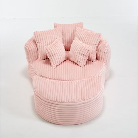 Butaca relax redonda sin patas de chenilla rosa con reposapiés, 168 x 123 x 63 cm, MODENUIT (1/5)