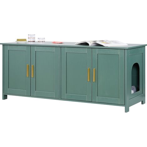 VEVOR Arenero para Gatos, 1200 x 450 x 500 mm, con 4 Puertas 2 Entradas, Mueble de Interior, Caseta de Madera, Compatible con la Mayoría de Areneros, Verde, Carga Superior 60 kg e Inferior 45 kg