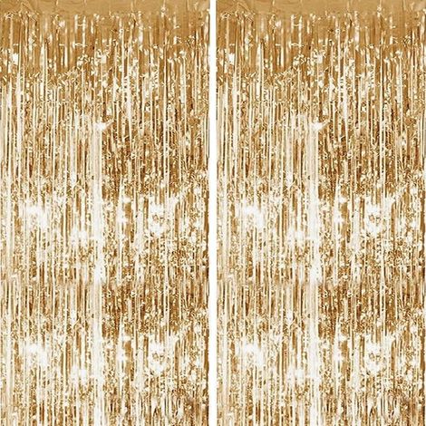 Metallic Champagne Gold Curtains, Aluminium Fringed Curtains, Door Window Decoration, Backdrop for Party Photos, Champagne Gold for Birthday, Wedding Decoration (1/4)