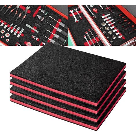 4er-Set Schaumstoffeinlagen für Werkzeugkästen, schwarzes und rotes Polyethylen, 40,6 x 30,4 x 2,54 cm, präzise Aufbewahrung (1/5)