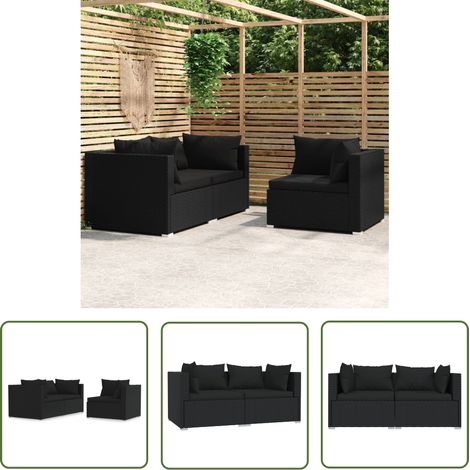 FIMEI Salon de jardin 3 pcs avec coussins Noir Résine tressée (1/5)