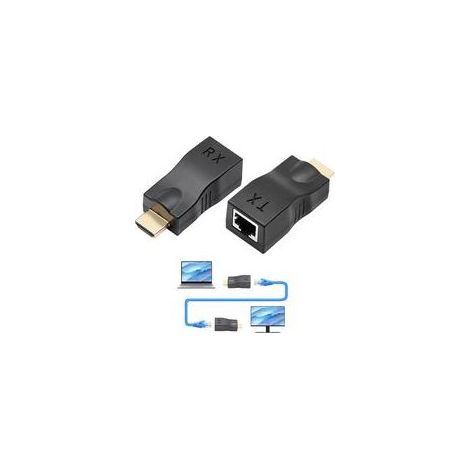 Adaptateur RJ45 HDMI, lot de 2 convertisseurs réseau HDMI, convertisseur Ethernet HD MI, portée jusqu'à 30 m, ne prend pas en charge le protocole HDCP, pour hôtels et conférences. (1/5)