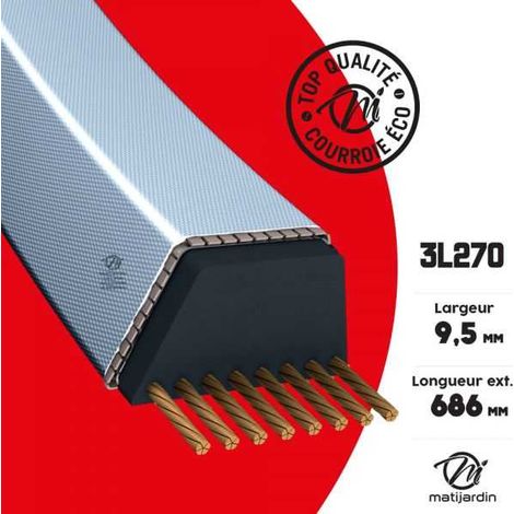 Courroie tondeuse 3L270 kevlar trapézoïdale prix éco  9,5 x 686 mm (1/2)