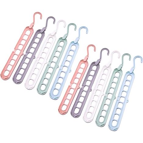 Organizzatore salvaspazio per appendiabiti, confezione da 10, materiale plastico, colore casuale, 9 fori, 33 cm, rotazione a 360 gradi, per casa e viaggi (10) (1/5)