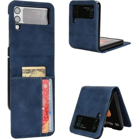 Coque Galaxy Z Flip 4 antichoc Cuir Protection avec fente cartes Housse étui pour Samsung Galaxy Z Flip 4 5G -Bleu (1/4)