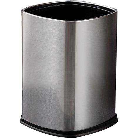 Poubelle rectangulaire 12 L sans couvercle, en acier inoxydable, pour salon, cuisine ou bureau. (1/5)