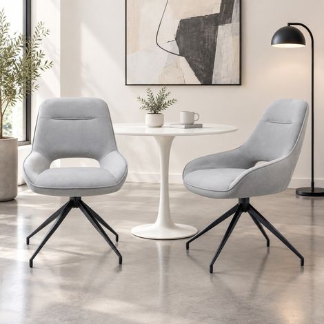 Silla de comedor giratoria 360° pack de 2 en terciopelo gris claro y metal negro DESVIAE (1/5)