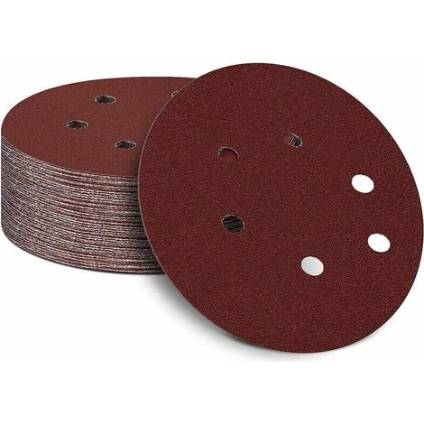 Lot de 50 disques de ponçage auto-adhésifs de 150 mm x 6 pouces avec Velcro pour ponceuse orbitale aléatoire (grain 40) (1/5)