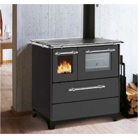 Palazzetti Cucina a Legna Royal New Betty 3.5 Acciaio Smaltato Potenza 6.5 W Forno Inox Piano Cottura Inox colore Nero (1/5)