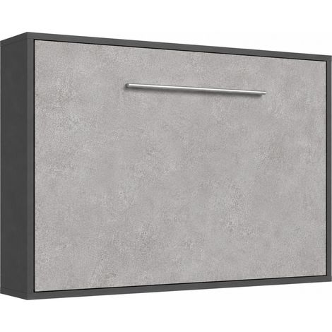 Lit escamotable horizontal avec étagères intérieures BIBLO - Poignée acier brossé 89cm Sans matelas Gris anthracite-90x190-Cadre Anthracite-Façade Gris ciment (1/5)