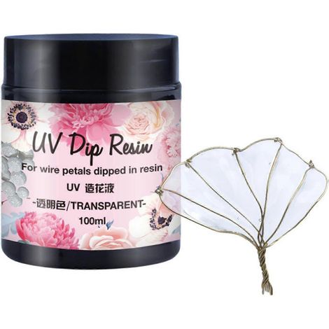 Colle résine UV DIP pour pétales de fleurs en fil de fer, liquide transparent, polymérisation ultraviolette, colle cristalline pour la création de bijoux, idéale pour les débutants. (1/5)