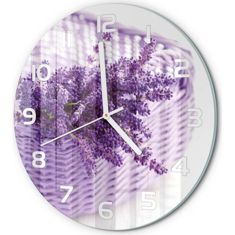 Horloge Murale Ronde Grande Lisibilité Verre Trempé Silencieuse pour Salon Lavande dans un panier fi 30 cm (1/5)