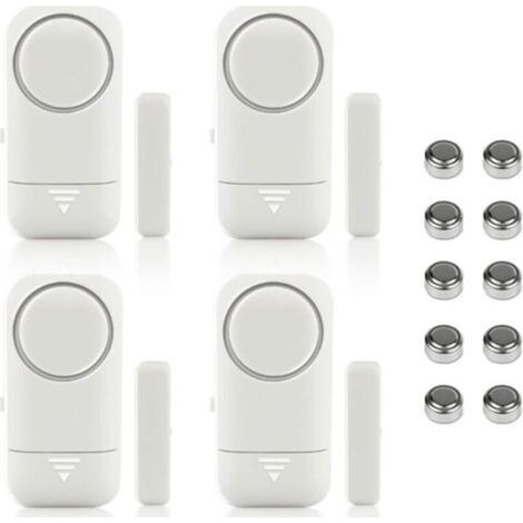 Set mit 4 kabellosen magnetischen Tür- und Fenstersensoren für Heimüberwachungssysteme, Kindersicherung – Diebstahl- und Einbruchmelder, 120 dB Sirene mit Batterie (1/5)