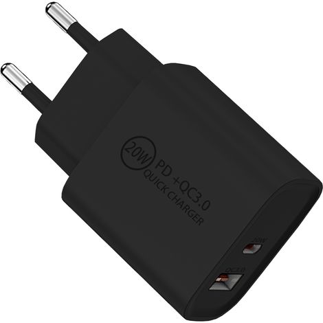 SOTECH USB Ladegerät USB A+C Ports (5VDC-3A, 9VDC-2A, 12VDC-1.5A) schwarz 20 W mit Schnellladefunktion Quick Charge (QC) 3.0 für Smartphones, Tablets und Qi Wireless Charger (1/4)
