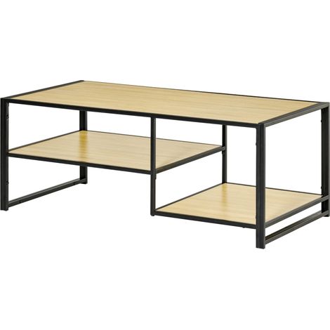 HOMCOM Tavolino da Salotto Basso in Stile Industriale a 3 Ripiani MDF e Acciaio (1/5)