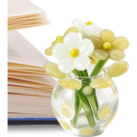 Mini Compositions Florales en Verre avec Vase Bouquet Artificiel  Petit Bouquet de Fleurs pour la Fête des Mères le Mariage la Maison le Bureau et les Anniversaires comme Décoration de Table (1/5)