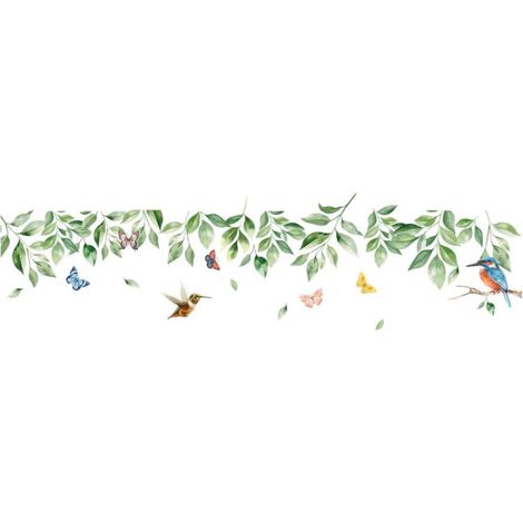 Autocollant mural feuillage, oiseaux et papillons (1/2)