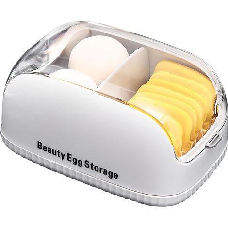 Boîte de rangement pour éponges de maquillage avec couvercle anti-poussière, organiseur de maquillage compartimenté pour lipstick, fond de teint (1/5)