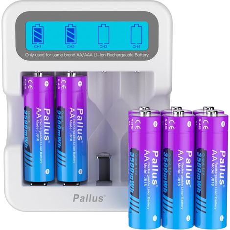 Piles Rechargeables Au Lithium AA 1,5V, 1600 Cycles avec Une Capacité élevée De 3500mWh, Lot De 8 Piles Au Lithium AA avec Chargeur LCD Blanc (1/5)