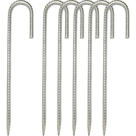 Lot de 6 ancrages au Sol en Acier galvanisé de 30.5 CM - Crochets en J - Crochets de Tente pour sécuriser la clôture, Les tentes, Les auvents, Le Support de Fleurs (1/5)
