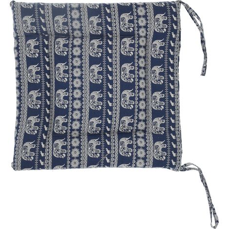 Coussin de Chaise Simple en Pur Coton et Lin Épais Antidérapant Assise Souple pour Sol (Éléphant Bleu) (1/5)