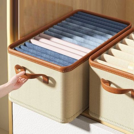 Panier De Rangement - 18 L - Pour Vêtements - Placard - Pliable - Café Laiteux - 36 x 25 x 20 cm (1/4)