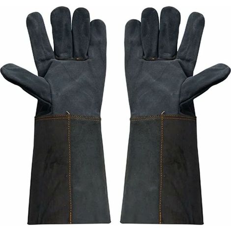 Gants de soudure pour barbecue en cuir véritable Gants de protection à manches longues contre l'épuisement. Longueur 38cm (1/5)