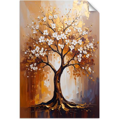 Poster autocollant Arbre de vie doré Fleurs Abstraction 30x45 (1/3)