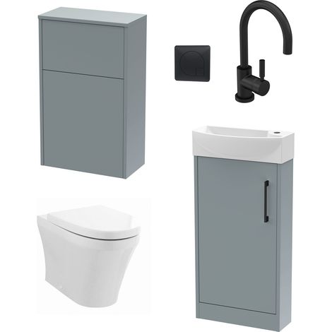 Winshill Cloakroom Suite - Left Hand 440mm Vanity, WC Unit, Toilet and Tap - Grey/Black (1/5)