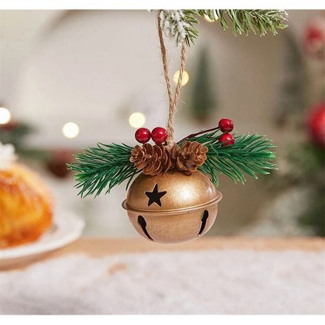 Cloche De Noël - Découpe Métallique Rustique Avec Pomme De Pin Et Feuille - Décoration Arbre De Noël Et Intérieur - Lot De 5 (1/5)