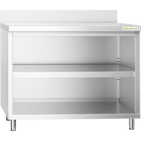 Meuble bas inox ouvert 1000x700 mm adossée PREMIUM - GOLDINOX (1/4)