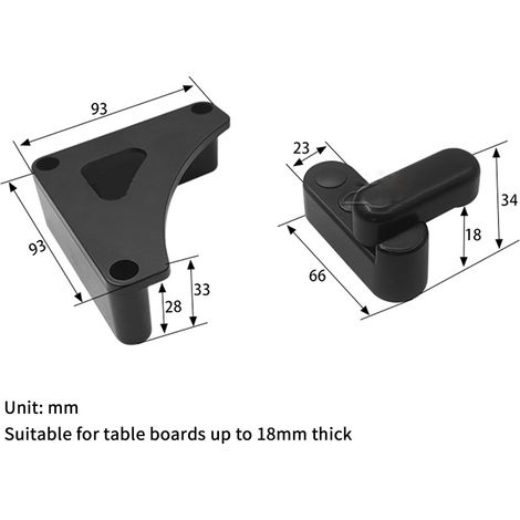 Ortviai Fixation pour Table de Camping-Car – Serrure de Table Pliable en ABS Noir, Épaisseur Max. 18 mm (1/2)