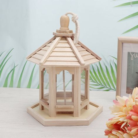 Mangeoire à oiseaux suspendue en bois et plastique transparent, résistante et durable, pour l'extérieur - Accessoires pour animaux de compagnie (1/5)