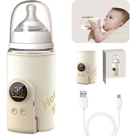Chauffe-biberon portable pour bébé, avec écran LED, chauffage rapide et chaud 48 h, 6 températures réglables, chauffe-biberon USB, pour la maison et les voyages (1/5)