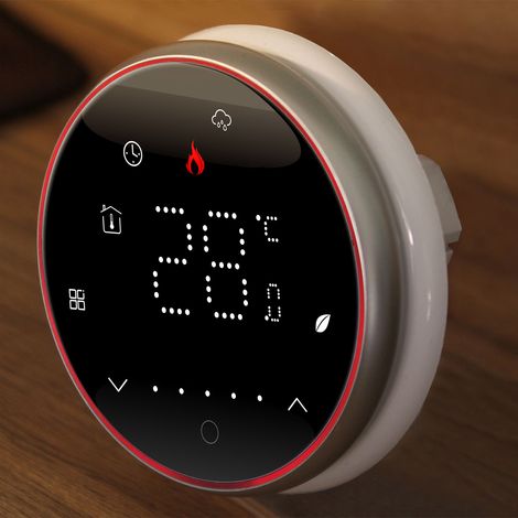 Thermostat intelligent sans fil, thermostat intelligent pour maison connectée, interrupteur de contrôle de température programmable, chaudière murale à contact sec, AC95240V, base ronde, noir. (1/5)
