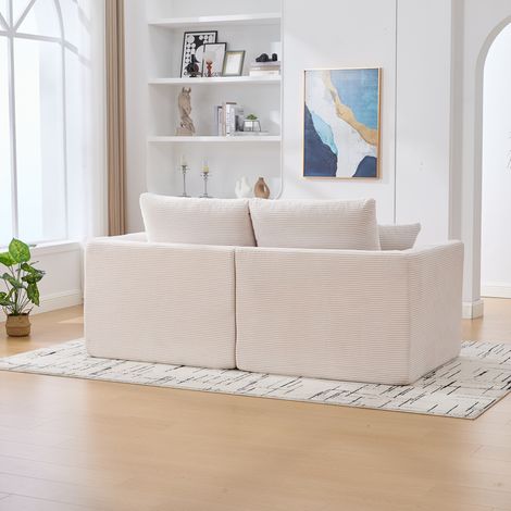 2-Sitzer-Sofa 204x102.5x84 cm beige aus Cord mit Kissen (1/5)